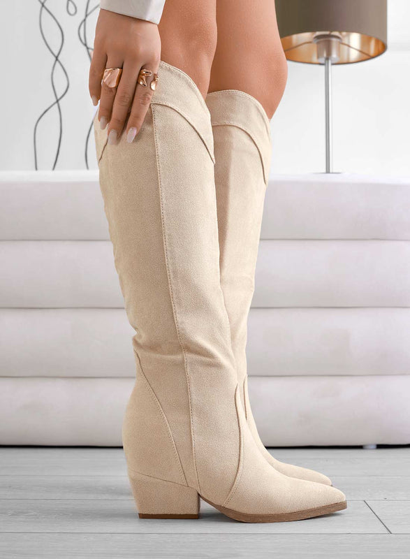 LINZI - Beige camper boots with internal wedge