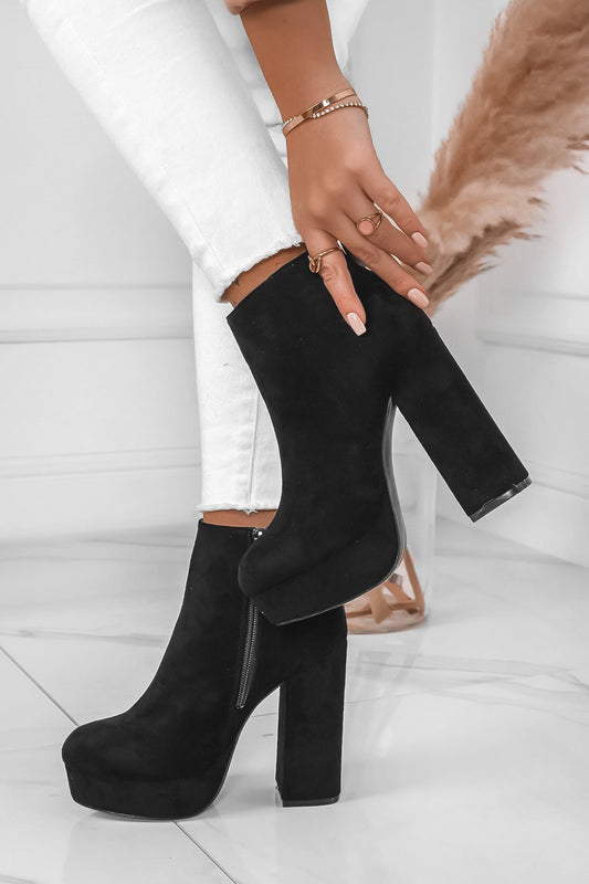 GOLDY - Black suede ankle boots with block heel