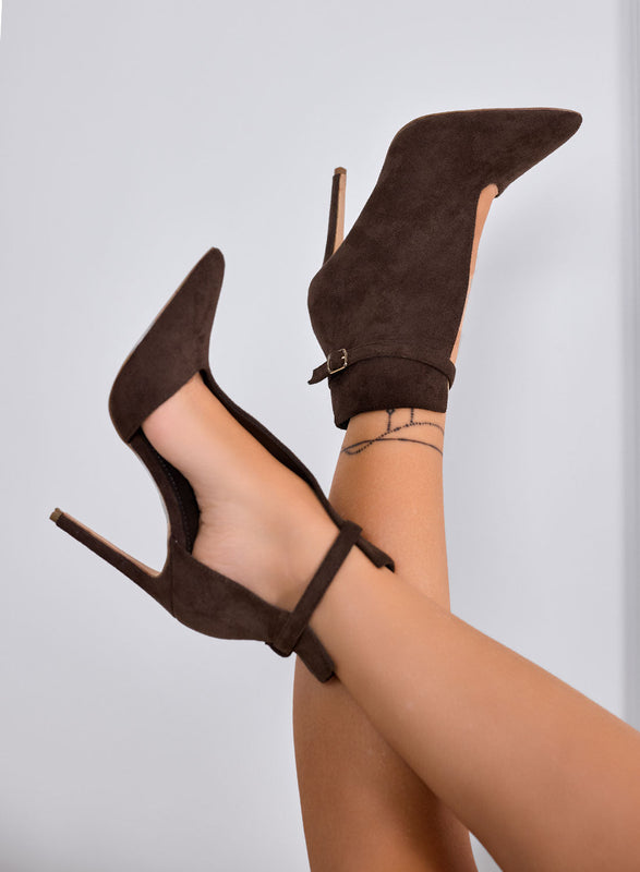 ADELAIDE – Brown ankle boots with side cut-out and high stiletto heel