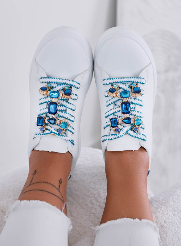 SORAYA - White sneakers with jewel application and blue back