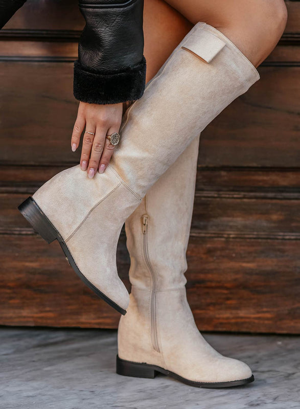 CLARE - Alexoo beige boots with internal wedge