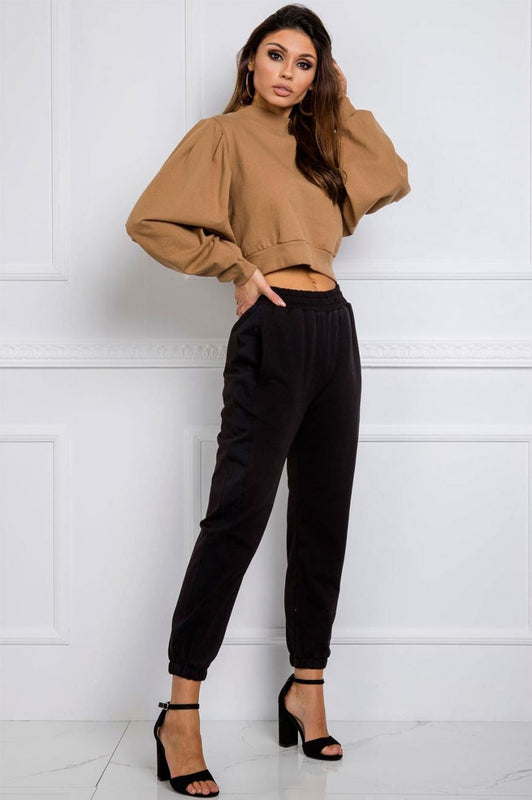 Black jumpsuit trousers with springs