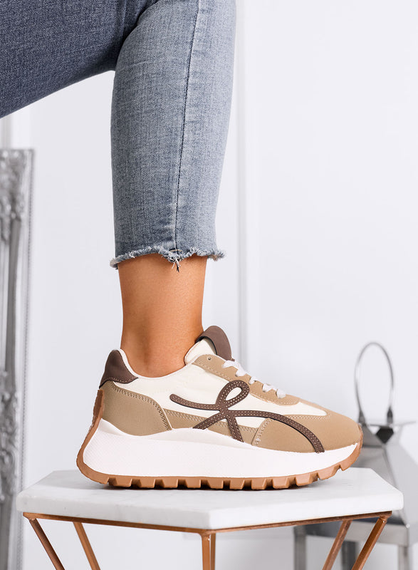 YONA - Sneakers fango con dettagli marroni e suola alta