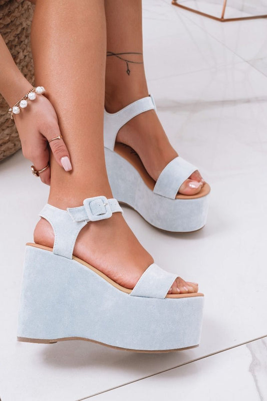 EDERA - Light blue suede sandals with platform