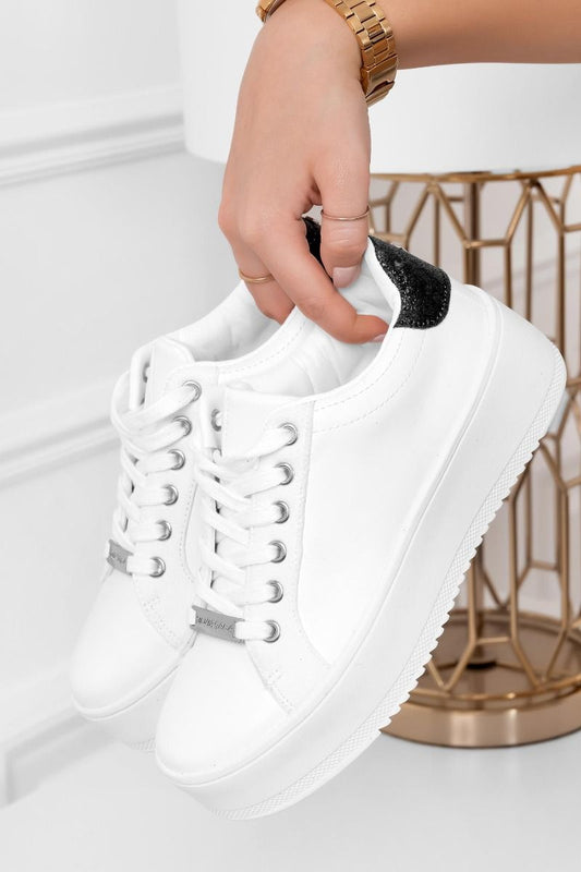 CARRY - White sneakers with silver and black details and glitter