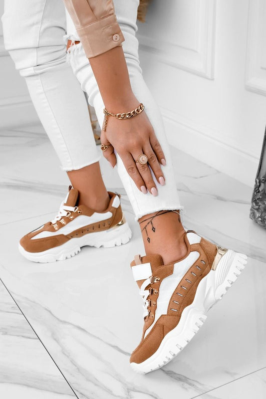 ROSALIA - White and camel sneakers with chunky sole