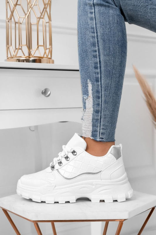 MAJA - White sneakers with silver details and gold hooks