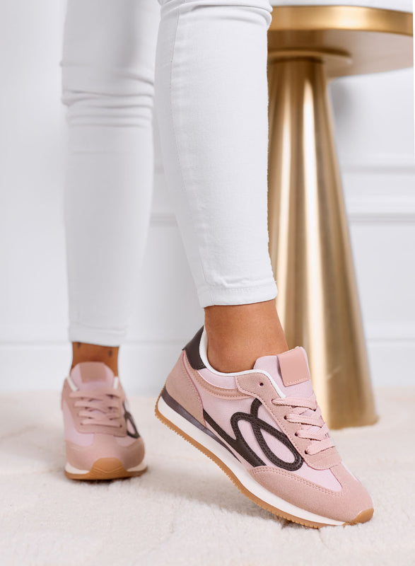 ORSOLA - Pink sneakers with brown logo and rubber sole