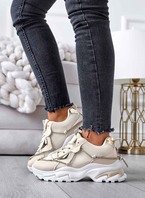 ROSANNA - Baskets beiges à semelle épaisse et strass