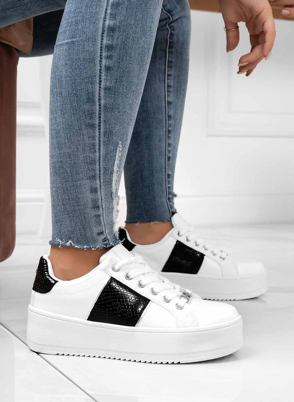 MORENA - White sneakers with black python print details