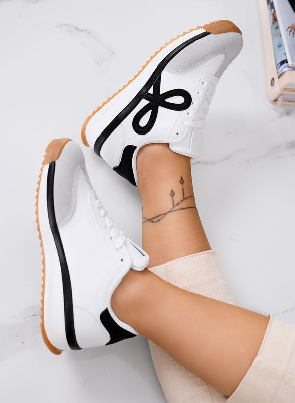 DIAZ - White sneakers with black bow and two-tone sole