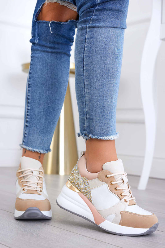 HILDA - Beige sneakers with glitter back