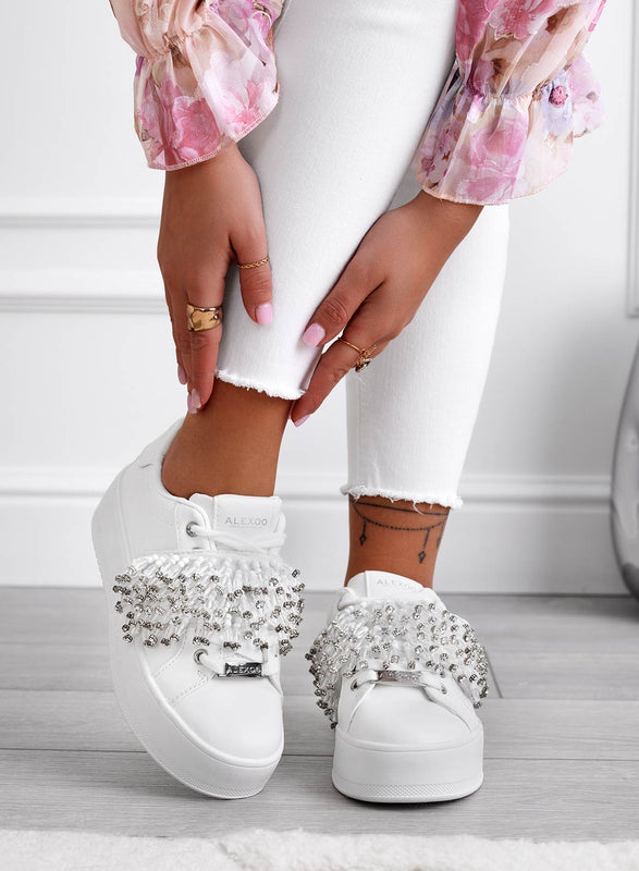 CARRY - White Alexoo sneakers with rhinestone band