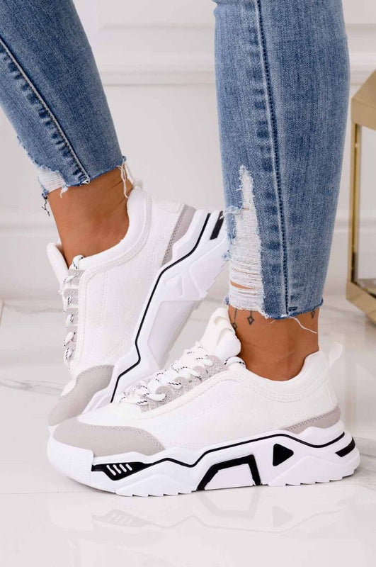 ROBIN - White suede sneakers with chunky sole and laces