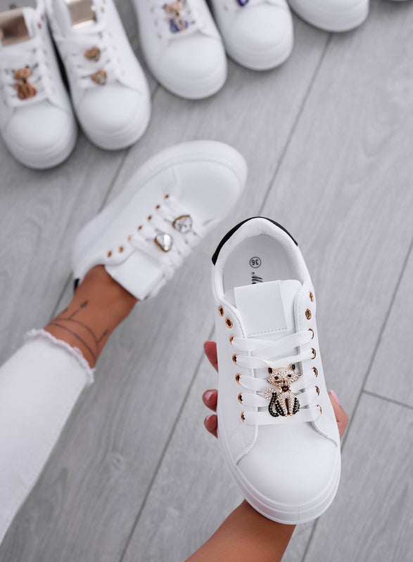 ENERGY - White sneakers with jewel cat and black back