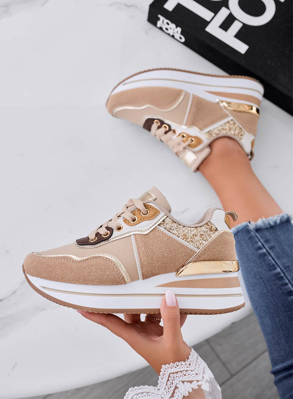 LIARS - Mud sneakers with gold glitter and wedge