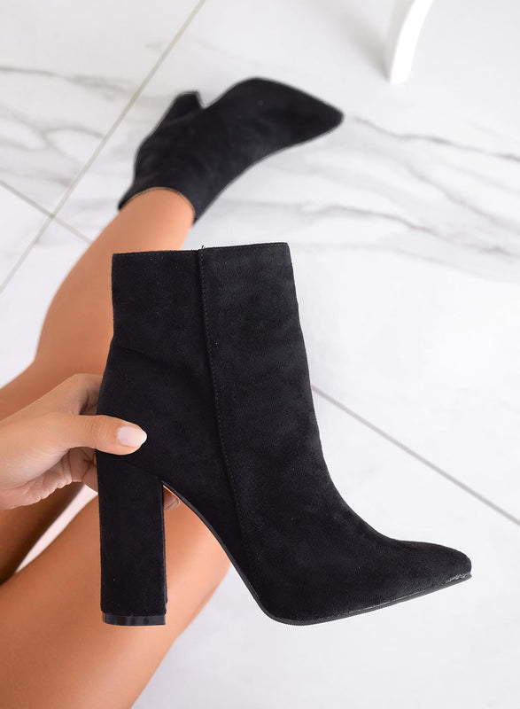 DORIS - Black suede ankle boots with high heels