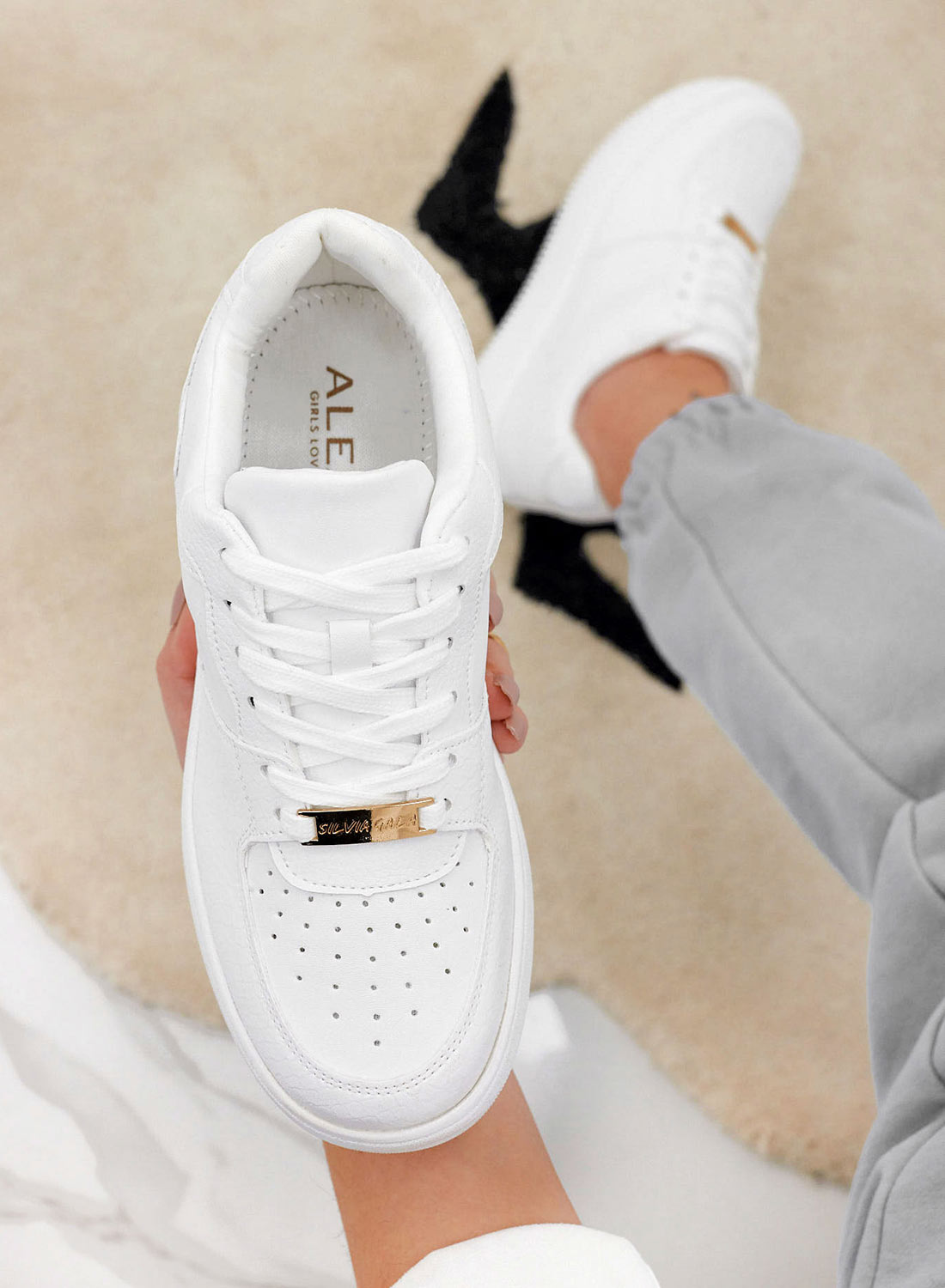 BRITNEY - Perforated white Alexoo sneakers