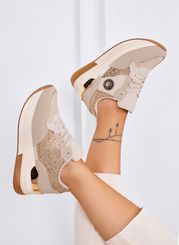 BAHIA - Baskets beiges avec application bijou et semelle plateforme