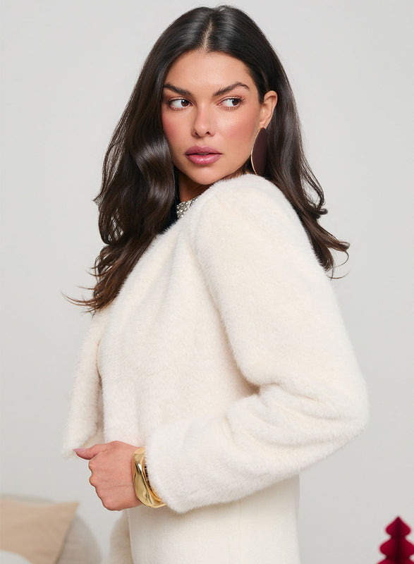 Chaqueta corta beige de piel sintética