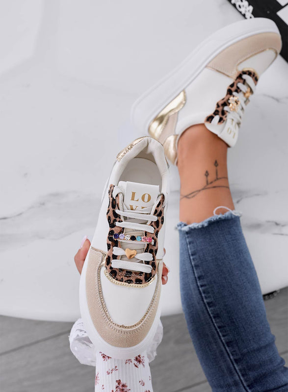 LAUREL - Sneakers bianche con inserti maculati e applicazioni gioiello