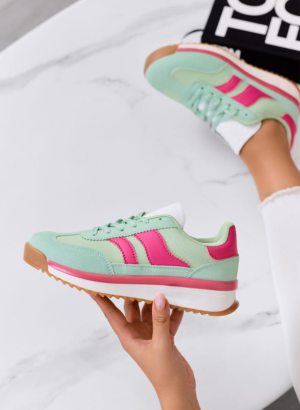 BIELLA - Green fabric sneakers with fuchsia details and rubber sole