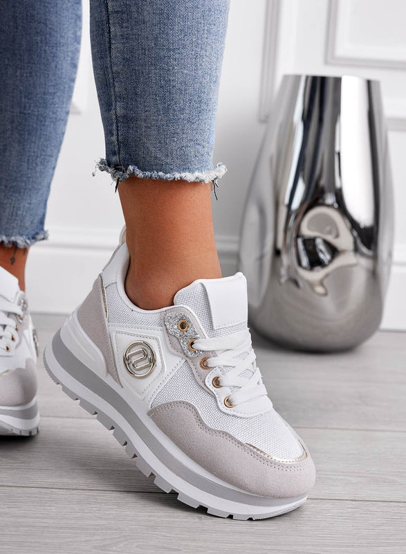 ERSILIA - Grey fabric sneakers with white inserts