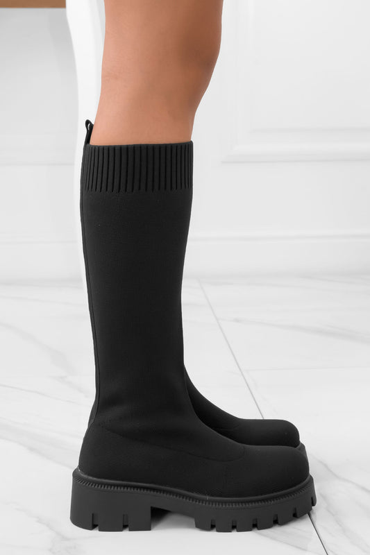 BELGA - Black boots in elastic fabric