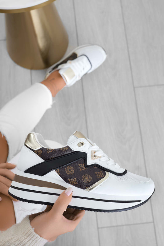 ZENA - White sneakers with brown inserts