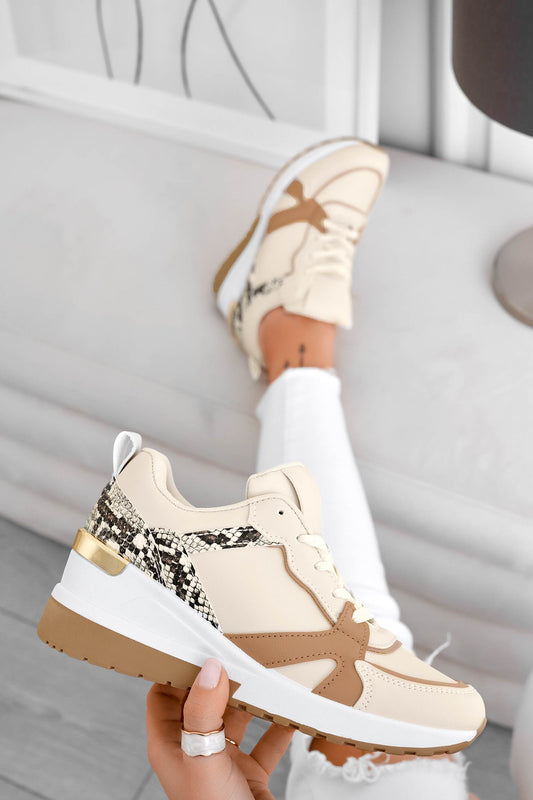 FRIENDS - Beige sneakers with python back