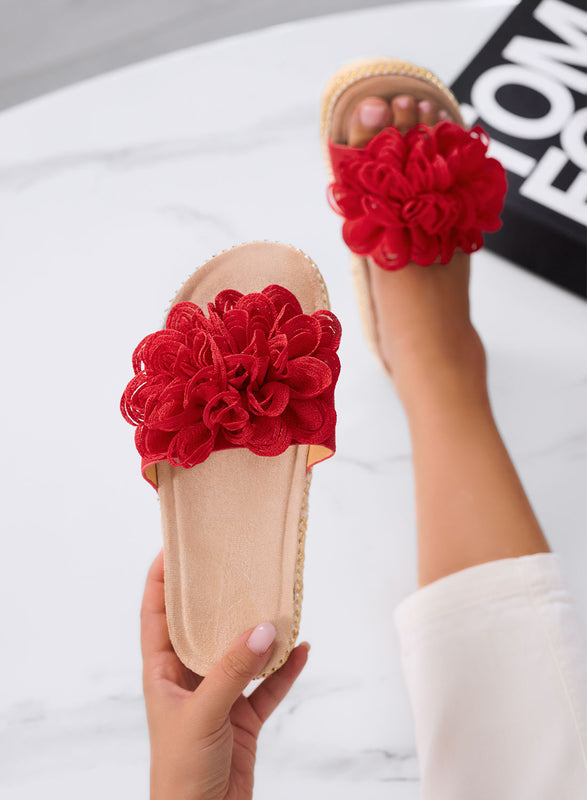 ELEONORA - Red sandals with maxi flower and rope platform sole