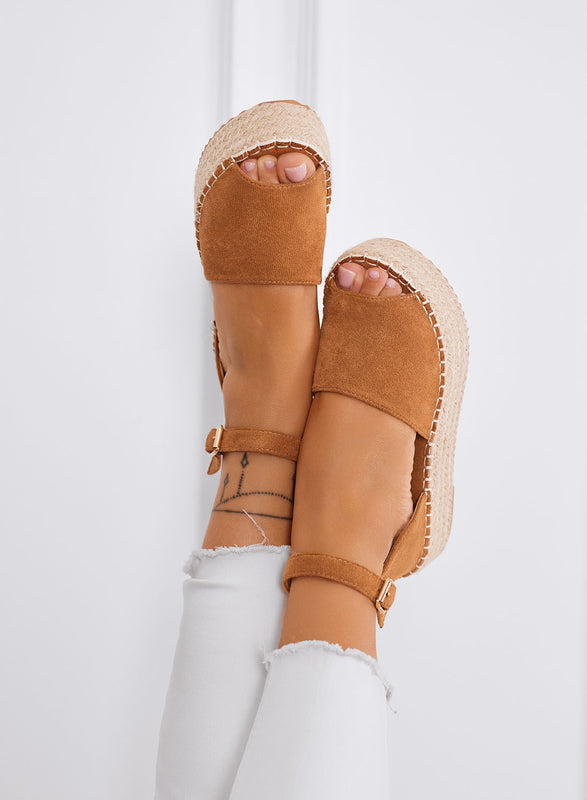 LICIA - Camel platform espadrilles with ankle strap