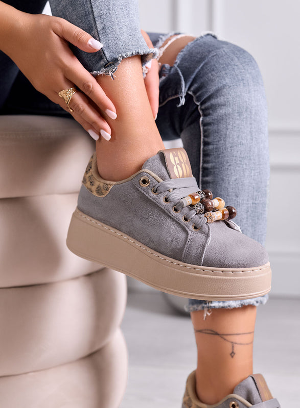 ILARIA - Sneakers grigie con retro maculato e Perline Decorative