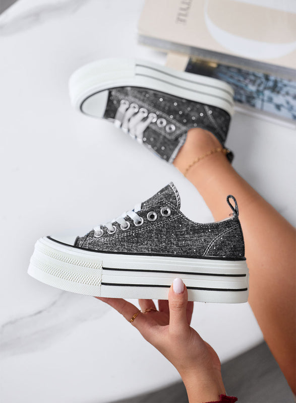 ROSINA - Black platform sneakers with rhinestones