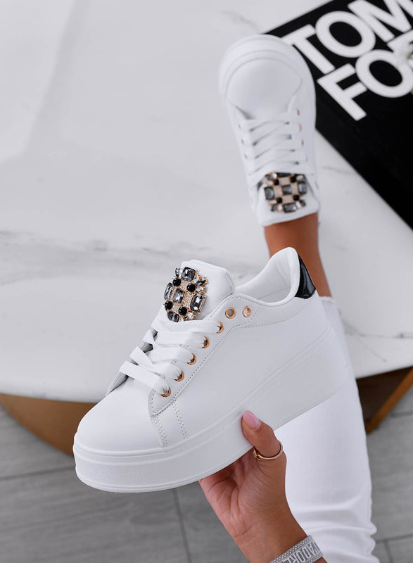 SOPHIE - White sneakers with jewel application and black back