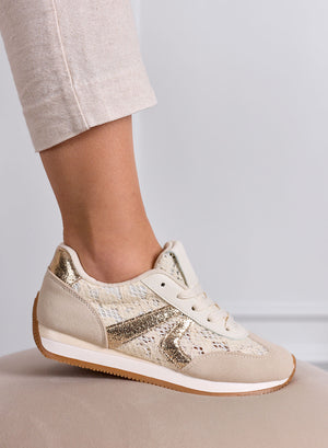 GIULIANA - Beige sneakers with lace and gold inserts