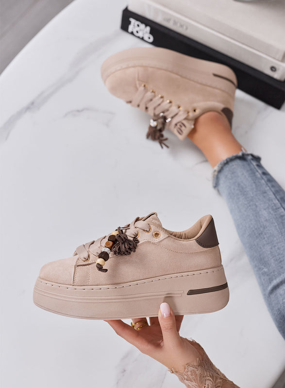 DOROTHY - Sneakers Donna Beige Scamosciate Platform con Nappine