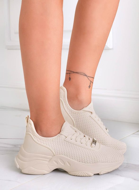 SHELBY - Alexoo beige sneakers in perforated elastic fabric
