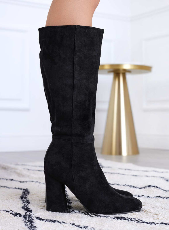 KIMM - Black suede boots with comfortable heel