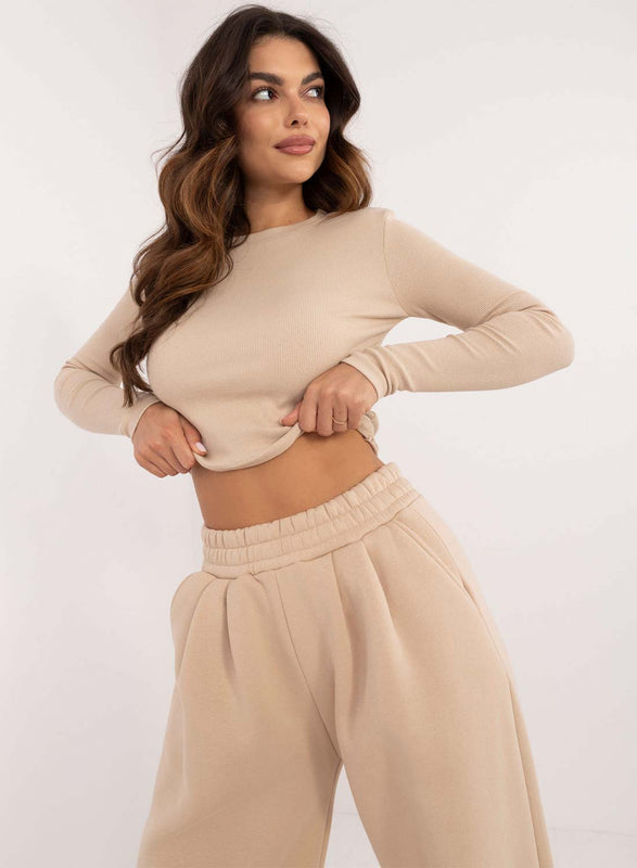 Beige two-piece fleece tracksuit