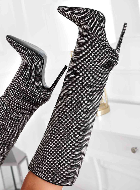Bottes noires bijoux Alexoo à talons hauts