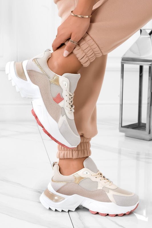 LOGAN -  Beige sneakers with chunky soles