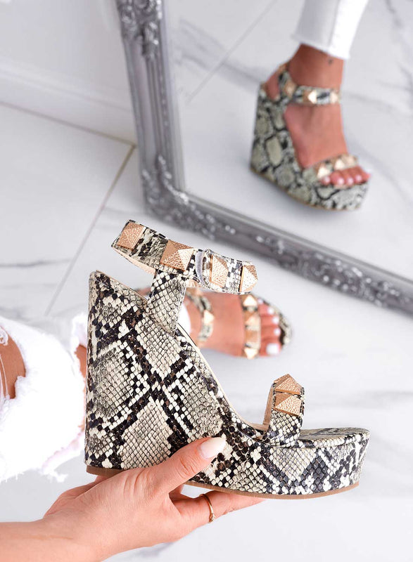 TECNA - Alexoo python sandals with wedge and gold studs