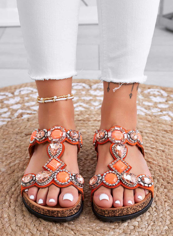 GIOIA - Orange flat slipper sandals with stones