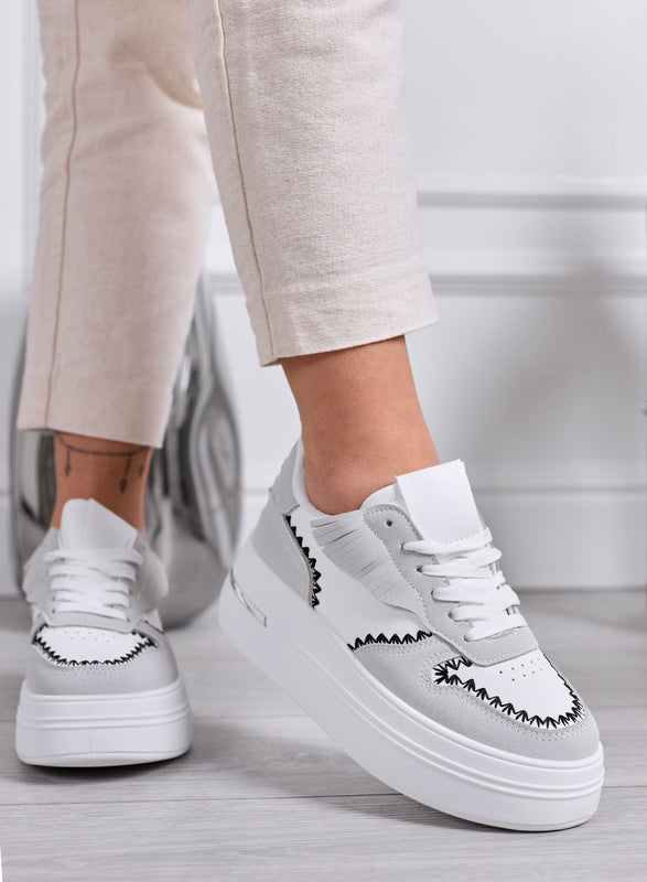 VERONICA - Gray Platform Sneakers with Black Contrast Stitching