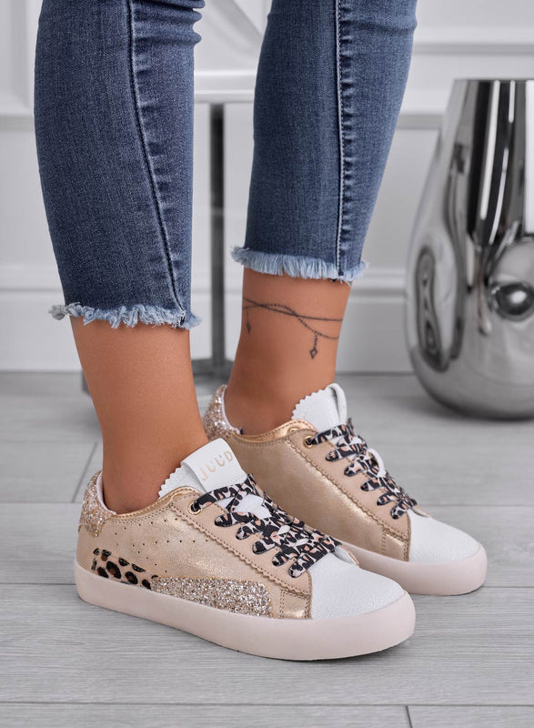 OSCAR - Zapatillas doradas con inserciones de estampado animal y glitter