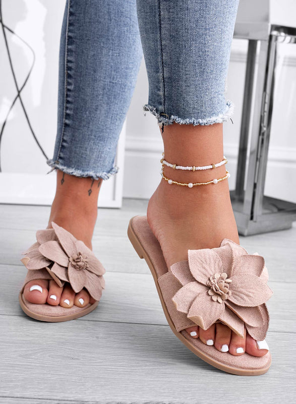MELODY - Mud slipper sandals with applied flower