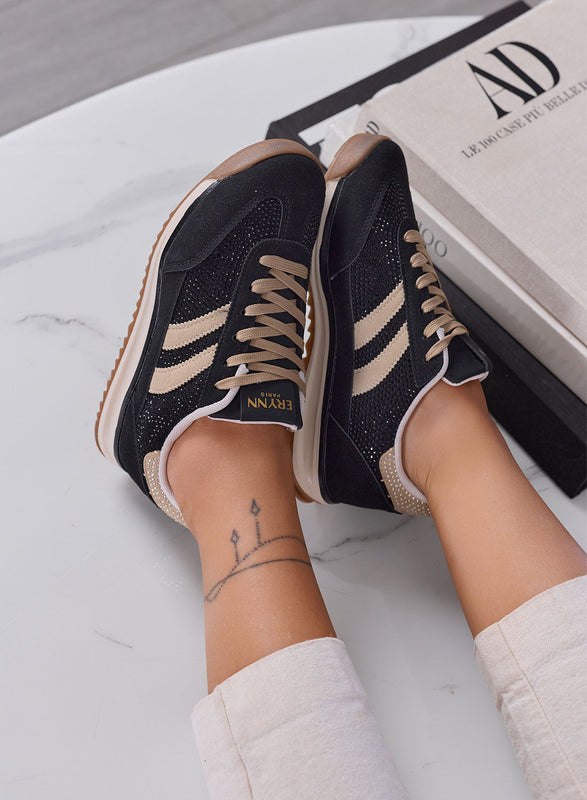 BRITNEY - Sneakers Donna nere e beige con Strass