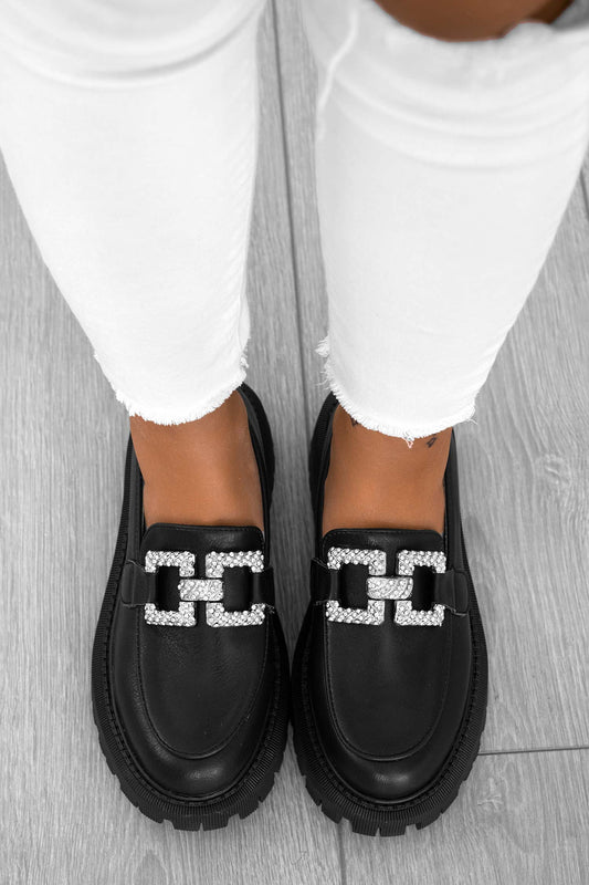 ASHER - Black loafers with jeweled buckle