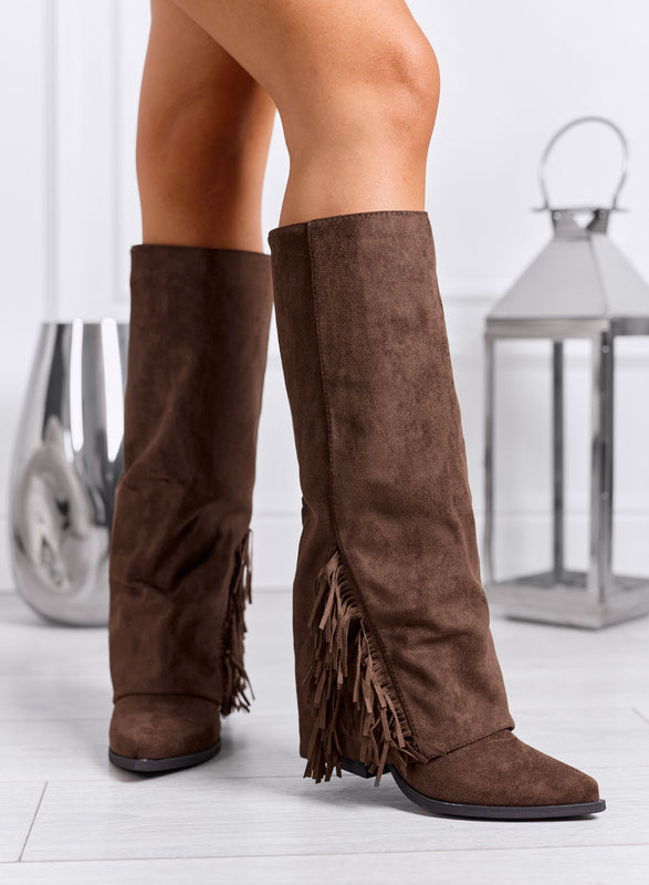 ETHEL - Bottes western marron avec franges et talon large